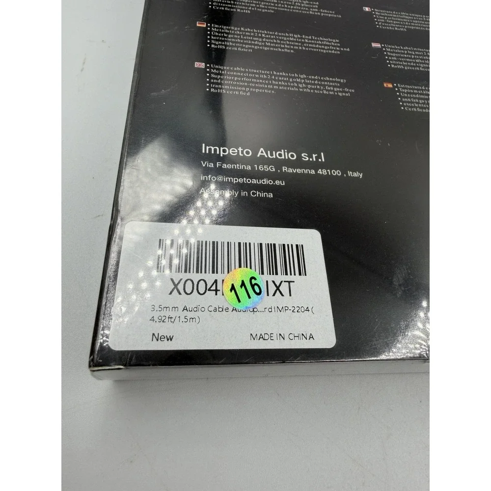 Impeto Hi-End 1.5m Gold Plated Audio Cable - 4.92 Ft - X004HG9IXT -Sealed